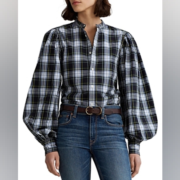 Polo by Ralph Lauren Black and Blue Plaid Button Down Shirt - Picture 3 of 16